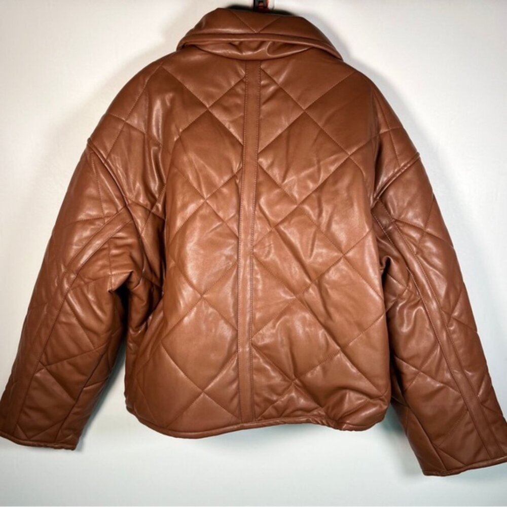 NWT ELIE TAHARI Faux Leather Button Front‎ Quilted Boxy Jacket Pockets LARGE - Picture 4 of 16